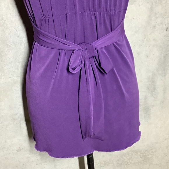 🌸 PURPLE SHIRT TOP RUFFLE V NECK PETITE TEEN SMALL DARLING RIBBON FORVER 21 - Picture 3 of 6